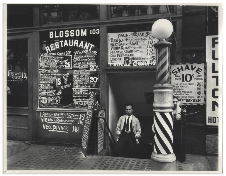 Berenice Abbott Signed 14'' x 11'' Photograph of ''Blossom Restaurant, 103 Bowery between Grand and Hester Streets''
